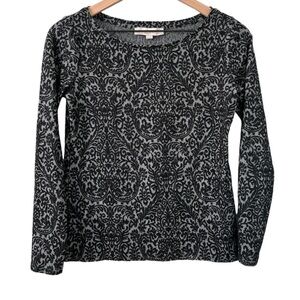 39⭐️ LOFT Women T-Shirt Black Gray Long Sleeves Lightweight Paisley  Blouse